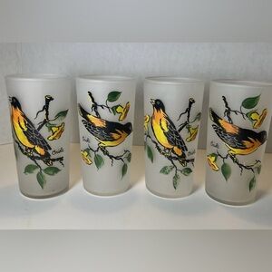 (4) Vintage Hazel Atlas Oriole Frosted Drinking Glasses